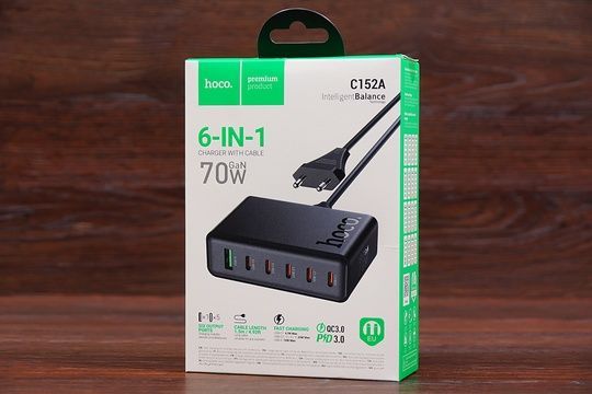 Мережевий подовжувач Hoco C152A QC3.0 + PD 70W 6in1 (1.5m) (чорний)