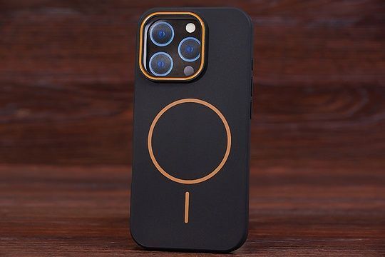 Силікон Slim MagSafe iPh 15ProMax black/orange