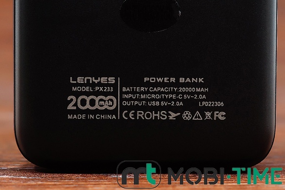 Power Bank Lenyes PX233 20000 mAh (чорний)