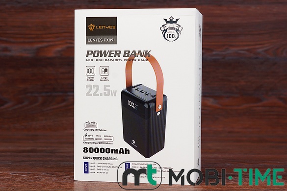 Power Bank Lenyes PX891 80000 mAh QC3.0+PD 22.5W (чорний)