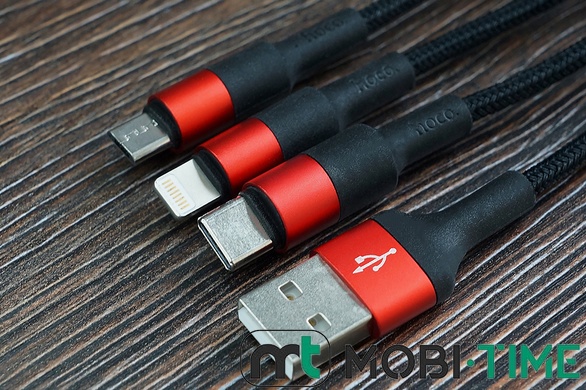 USB Кабель 3in1 HOCO X26 lightning/micro/Type-C(1m)