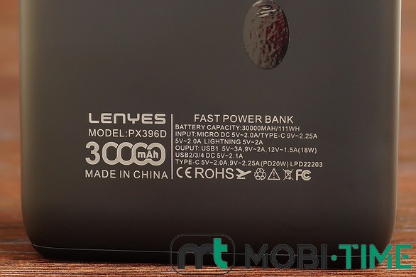 Power Bank Lenyes PX396D 30000mAh PD+QC3.0 чорн