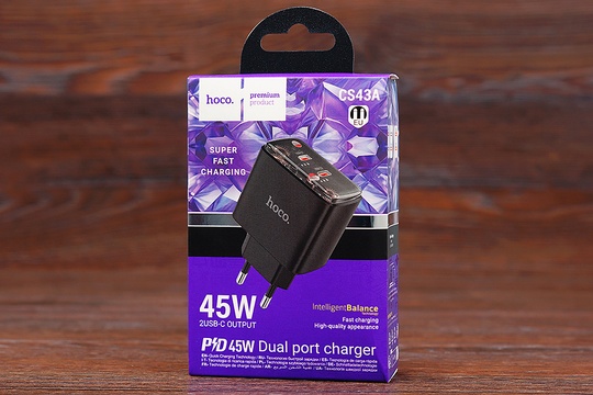 МЗП блок Hoco CS43A PD 45W (2USB-C) (чорний)