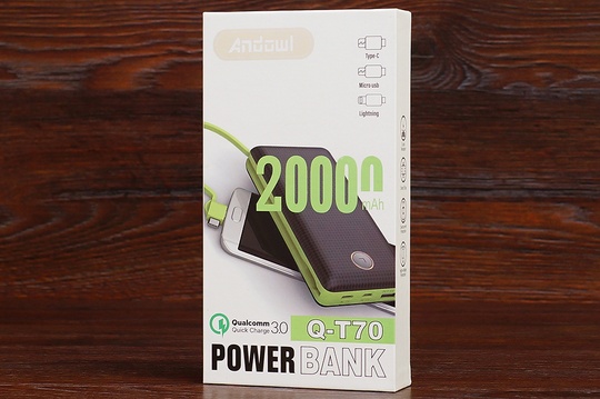 Power Bank Andowl Q-T70 20000 mAh (чорно-зелений)