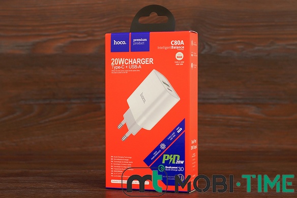 МЗП блок Hoco C80A QC 3.0 + PD 20W (білий)