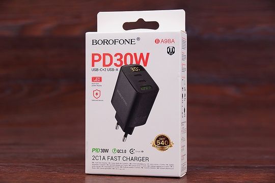 МЗП Borofone BA98A USB-A + 2USB-C 30W (чорний)