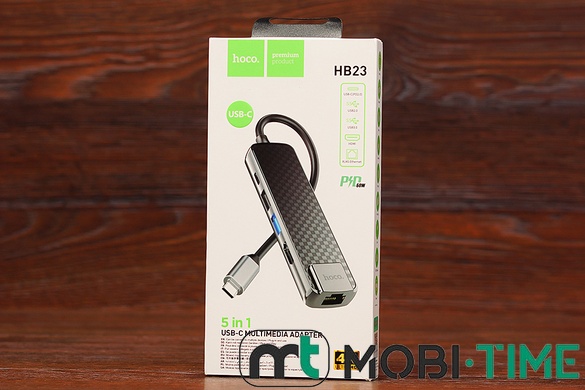 Type-C HUB Hoco HB23 5in1 USB3.0/ PD 60W (сірий)